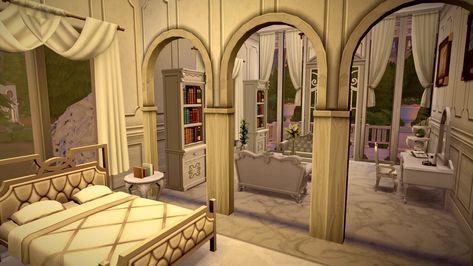 Bloxburg Bedroom Ideas Victorian, Sims 4 Big Bedroom Ideas, Sims 4 Big Bedroom, Bloxburg Master Bed Ideas, Sims Castle, Sims Mansion, Bloxburg Castle, Rich Girl Bedroom, Modern Suburban House