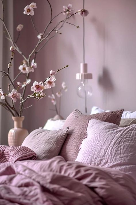 Mauve Bedroom Ideas: Tranquil &amp; Chic Makeovers Mauve Boho Bedroom, Mauve Bedroom Color Scheme, Mauve Bedroom Ideas, Mauve Bedding, Mauve Bedroom, Mauve Walls, Inlaw Suite, Lavender Room, Bedroom Purple