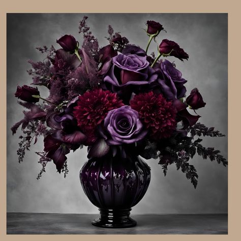 Gothic Bouquet Of Flowers, Dark Fall Bouquet, Black Calla Lily Bouquet, Spooky Flower Arrangements, Flower Bouquet Dark, Gothic Mexican, Halloween Flower Arrangements, Halloween Floral Arrangements, Gothic Love