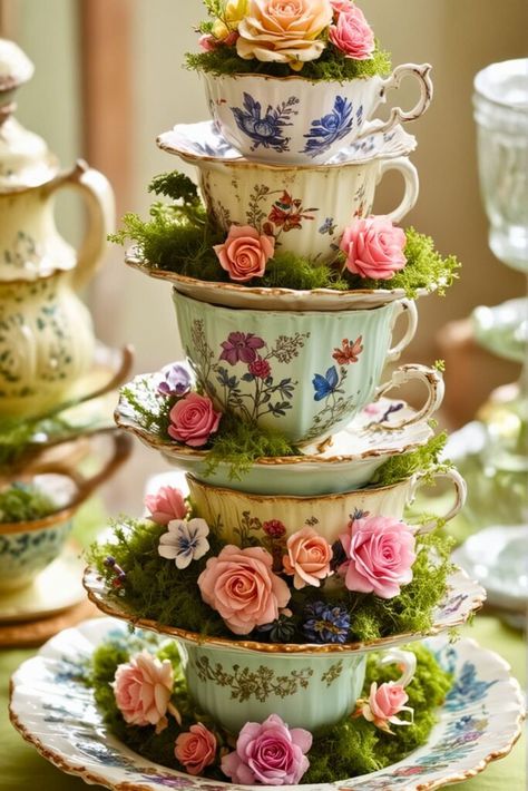 Alice In Wonderland Tea Cup Centerpieces, Indoor Garden Tea Party, Teacup Wedding Decor, Whimsical Tea Party Decorations, Alice In Wonderland Floral Arrangements, Alice In Wonderland Tea Party Bridal Shower Ideas, Alice In Wonderland Flower Arrangements, Alice In Wonderland Tea Party Decor, Alice In Wonderland Tablescape