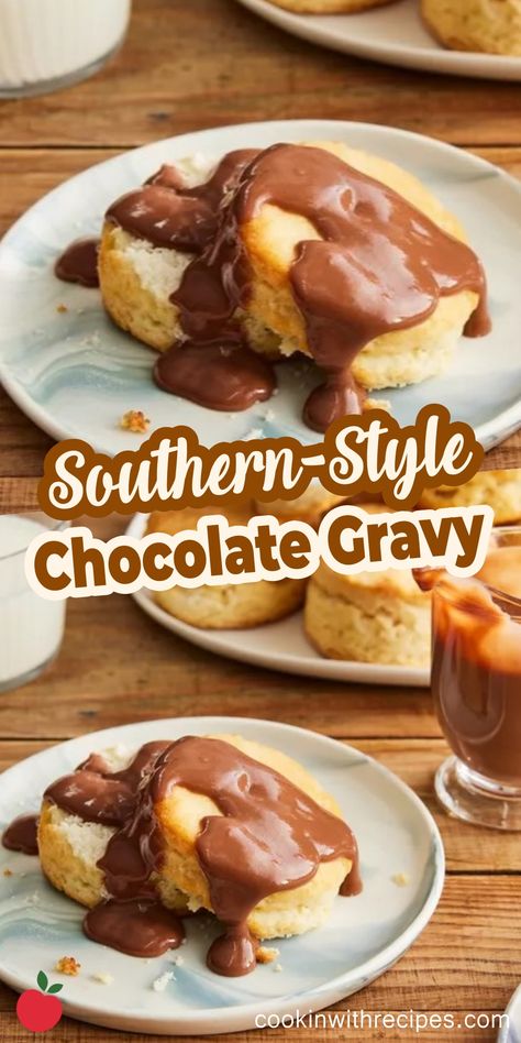 Southern-Style Chocolate Gravy Recipe - Cooking with Recipes Choc Gravy Recipe, Homemade Cream Gravy, Crockpot Chocolate Gravy, Chocolate Biscuits And Gravy, Chocolate And Biscuits, Chocolate Gravy Pie, Southern Christmas Food Ideas, Southern Style Breakfast, Homemade Southern Recipes