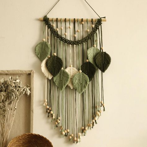 PRICES MAY VARY. 💕【High-Quality Material】- our macrame wall art is handcrafted 100% pure cotton cords, ensuring a clean and soft texture without any unpleasant odors. 10 Macrame Leaf Wall Hanging with wood poles and wood beads as decoration, eco-friendly, highly durable, sturdy and stable. This eco-friendly home decor is safe for you, family and children 💕【Elegant Leaf Wall Decor】 - Elevate your home's ambiance with our Bohemian Macrame Wall decor, Simple and elegant tassel tapestry suitable f Bathroom Earthy, Earthy Room Decor, Earthy Room, Boho Sisustus, Green Leaf Wall, Boho Decorations, Room Decor Wedding, Decorations For Bedroom, Bohemian Wall Tapestry