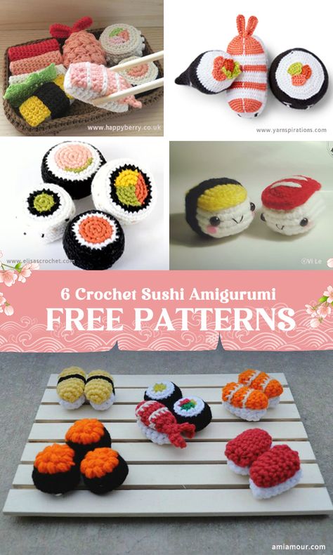 6 Crochet Sushi Amigurumi FREE Patterns Crochet Ramen Noodles, Crochet Food Amigurumi, Crochet Ramen Free Pattern, Free Food Crochet Patterns, Boba Crochet Pattern Free, Food Crochet Patterns Free, Crochet Cat Toys Free Pattern, Amigurumi Food Free Pattern, Onigiri Crochet Pattern Free