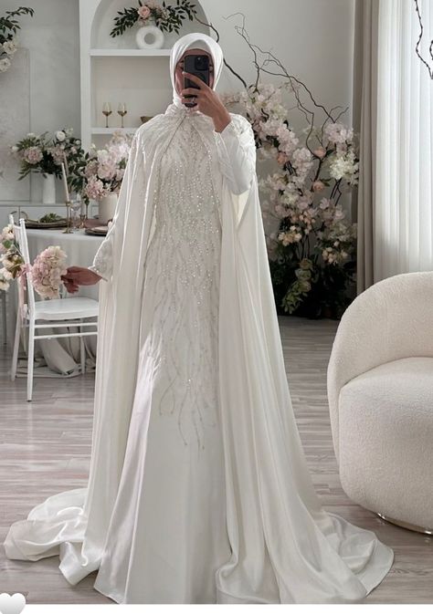 Hijabi White Wedding Dress, Modest Nikkah Dress, Nikkah Abaya White, Bridgerton Wedding Dresses Inspired, White Abaya Wedding, Modest Wedding Dresses Hijab, Hijabi Wedding Dress Simple, Nikah Abaya, Nikkah Dress Muslim