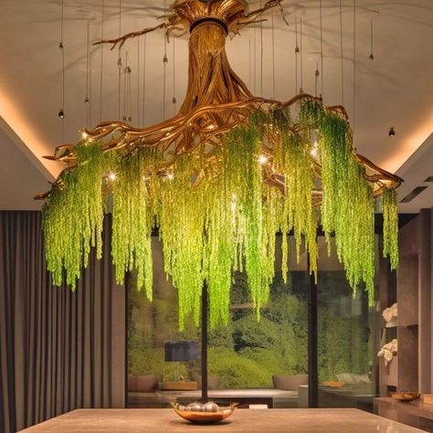 Weeping Willow Chandelier: Illuminate Your Home with Natural Elegance Banyan Tree Art, Willow Chandelier, Bar Facade, Enchanted House, House Chandelier, Dragon Nursery, Chandelier Kitchen, Spa Room Decor, Branch Chandelier