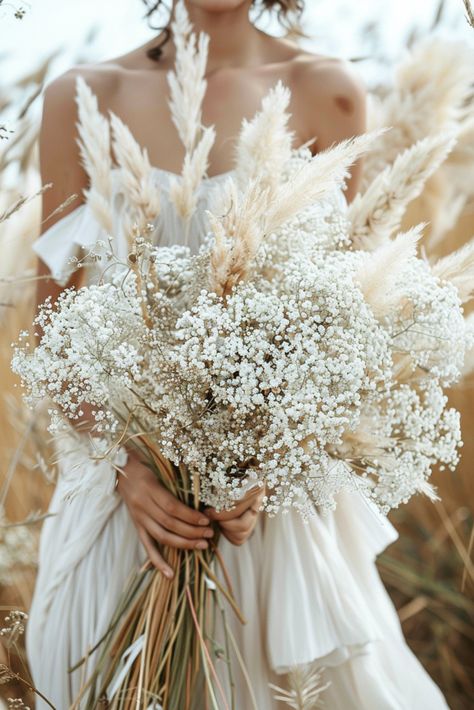 Boho Wedding Bouquet – Baby’s Breath and Pampas Grass Pampas Grass For Wedding, Weddings With Pampas, Pampa Wedding Bouquet, Dried Pampas Wedding Decor, Pampas Grass Fall Wedding, White Rose Pampas Grass Boutonniere, Baby’s Breath Brides Bouquet, Bouquet With Pampas And Eucalyptus, Boho Wedding Bride Bouquet