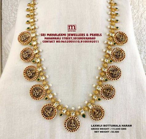 Bottumala Haram, Bottumala Designs, Bottu Mala, Long Chain Gold, Whatsapp Video Call, Jewellery South Indian, Antique Necklaces Design, Modern Gold Jewelry, Gold Bridal Jewellery