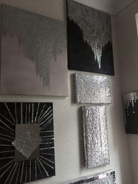 Black Glitter Wall, Diy Spackle Art, Spackle Art, Abstract Wall Art Living Room, Glitter Paint For Walls, Canvas Art Painting Acrylic, Glitter Wall Art, Gold Art Painting, Cement Art