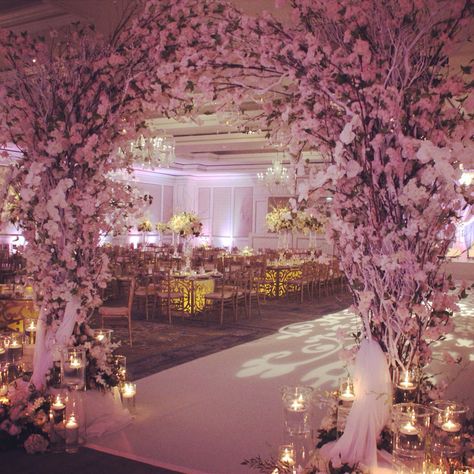 Entrance For Quinceanera, Cherry Blossom Sweet 16 Dress, Floral Debut Theme, Cherry Blossom Quinceanera Theme, Cherry Blossom Quinceanera, Wedding Decorations Entrance, Cherry Blossom Wedding Theme, Quinceanera Pink, Cherry Blossom Theme