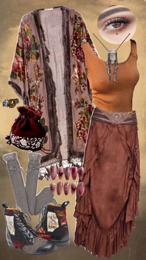 Autumn witch #witch #whimsical #hippievibes #vibes #nature #art #whimsigoth #witchy Nature Aesthetic Outfit, Cottagecore Aesthetic Outfits, Witch Aesthetic Outfit, Witchy Cottagecore, Witchy Outfits, Autumn Witch, Earthy Outfits, Fairy Clothes, Winter Boho