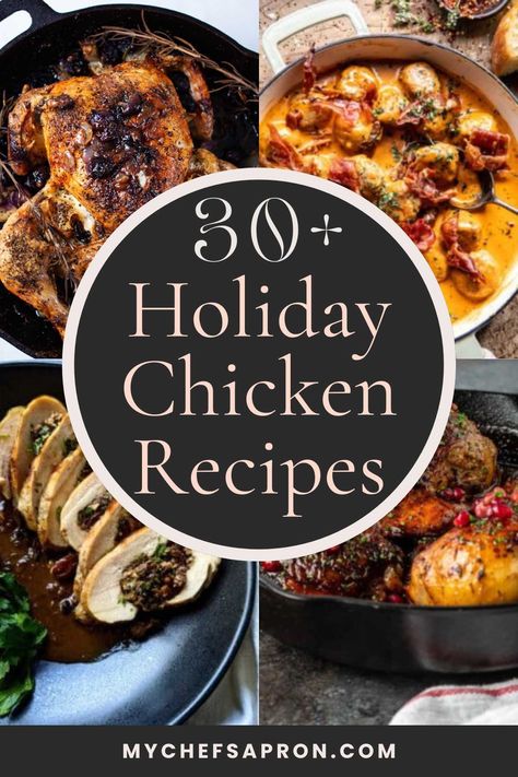 30+ Holiday Chicken Recipes - My Chef's Apron Christmas Chicken Recipes, Holiday Chicken Recipes, Chicken Dinner Party Recipes, Healthy Christmas Recipes, Gourmet Chicken, Christmas Dinner Menu, Whole Roasted Chicken, Fine Dining Recipes, Baked Chicken Wings