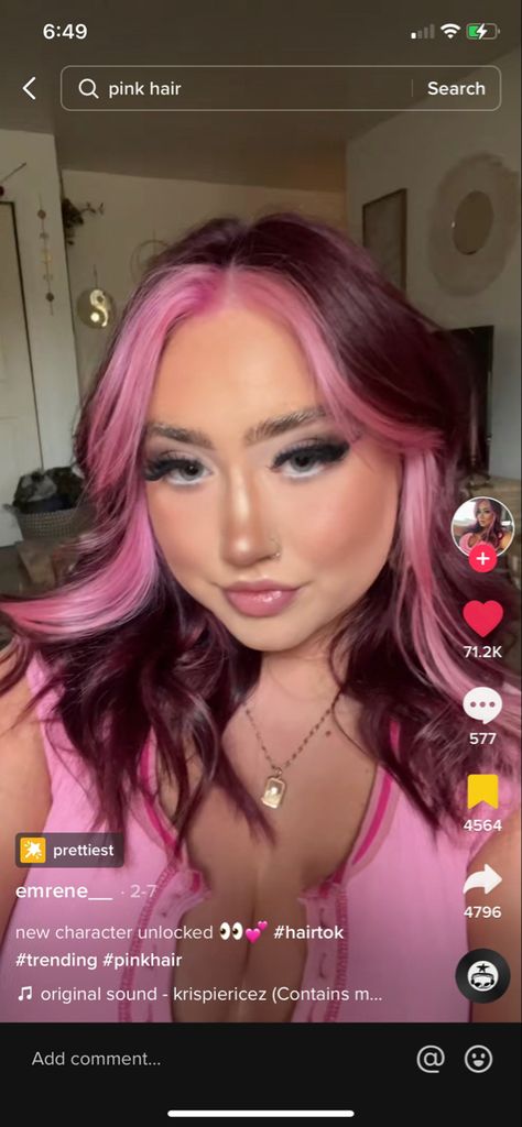 Pink Colorblock Hair, Hair Color Ideas Summer, Light Pink Hair Color, Dark Violet Hair, Raspberry Hair, Dark Pink Hair, Red Violet Hair, Color Block Hair, Summer Hair Color Ideas