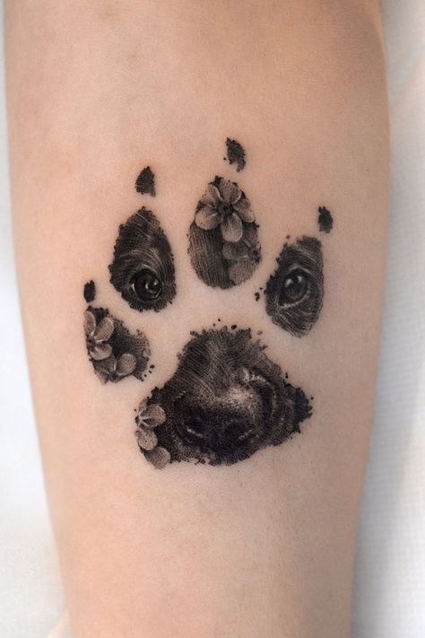 Pet Paw Print Memorial Tattoo Tattoo Ideas For Pets, Tattoos For Dogs, Dog Memorial Ideas, Paw Print Memorial, In Memory Of Dog, Tatoo Dog, Memorial Tattoo Ideas, Memorial Tattoo Designs, Pet Memorial Tattoo