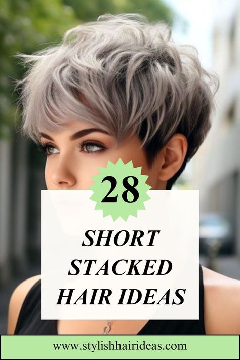 Short Bob Hairstyles Stacked, Chin Length Stacked Hair, Stacked Short Bob Haircut, Stacked Hair Cut, Short Hair Stacked In Back, Short Hair Highlights And Lowlights Pixie, Pixie Tapered Back, Short Stacked Hair Older Women Layered Bobs, Undercut Wedge Haircut