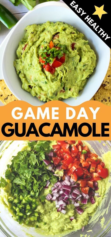 Easy and healthy game day guacamole made with fresh ingredients will be a hit at your Super Bowl Party. t’s made with authentic ingredients that bring out the subtle flavor and natural creaminess of the avocados. Not too spicy yet full of flavor! #gamedayrecipes #gamedayfood #guacamole Guacamole Recipe Easy Homemade, Traditional Guacamole Recipe, Traditional Guacamole, Homemade Guacamole Recipe, Spicy Guacamole, Favorite Chili Recipe, Guacamole Recipe Easy, Best Guacamole Recipe, Easy Guacamole