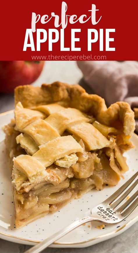 This really is the Perfect Apple Pie! Thick, gooey, and sweet apple filling is baked in a soft, buttery homemade pie crust. #apples #pie #dessert | dessert recipes | baking | apple recipes Maple Apple Pie, Spiced Apple Pie, Classic Apple Pie Recipe, Frozen Apple, Deep Dish Apple Pie, Old Fashioned Apple Pie, Apple Pie From Scratch, Lattice Crust, Pie Homemade