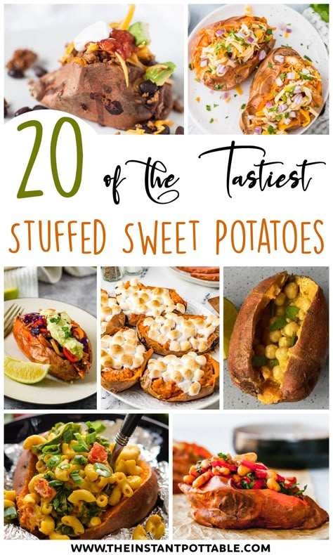 Protein Stuffed Sweet Potato, Best Stuffed Sweet Potato Recipes, Fall Stuffed Sweet Potato, Stuffed Sweet Potato Meal Prep, Sweet Potatoes Stuffed, Fall Sweet Potato Recipes Dinner, Stuffed Sweet Potato Breakfast, Stuffed Sweet Potatoes Healthy, Baked Sweet Potato Stuffed