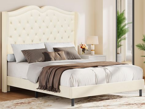 PRICES MAY VARY. Velvet Classic & Romantic Vibe: Enjoy the balanced profile of YITAHOME queen bed frame - with classic bed body design and elegant curved headboard featuring heart-shaped motifs to add a touch of romance and timelessness to your living space Effortless Assembly: Follow the included step-by-step instructions for an easy assembly of this queen bed with tall headboard frame platform with tall headboard Soft & Stylish Tall Headboard: This Grey platform bed frame boasts a 51.2'' high Tufted Bed Frame, King Platform Bed Frame, Queen Platform Bed Frame, Velvet Bed Frame, Tufted Platform Bed, Tufted Upholstered Bed, Lit King Size, Velvet Upholstered Bed, Queen Size Platform Bed