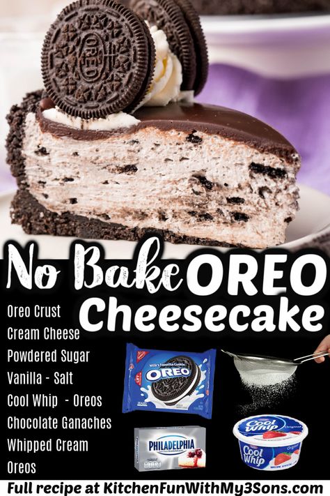 Freeze Cheese, Cheesecake Chocolate Cake, Bake Cheese, Oreo Cheesecake Recipes, Oreo Desserts, Oreo Dessert Recipes, Oreo Pie, No Bake Oreo Cheesecake, Homemade Things