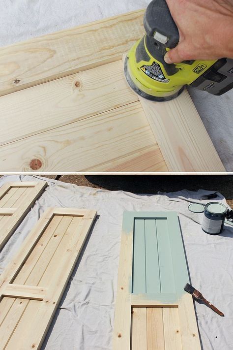 Give your home a simple and chic upgrad with these DIY Craftsman exterior shutters. We have the step-by-step tutorial. Farmhouse Style Exterior, House Shutters, Diy Shutters, Craftsman Exterior, Hemma Diy, Craftsman Style Homes, Shutters Exterior, Wood Shutters, Window Shutters