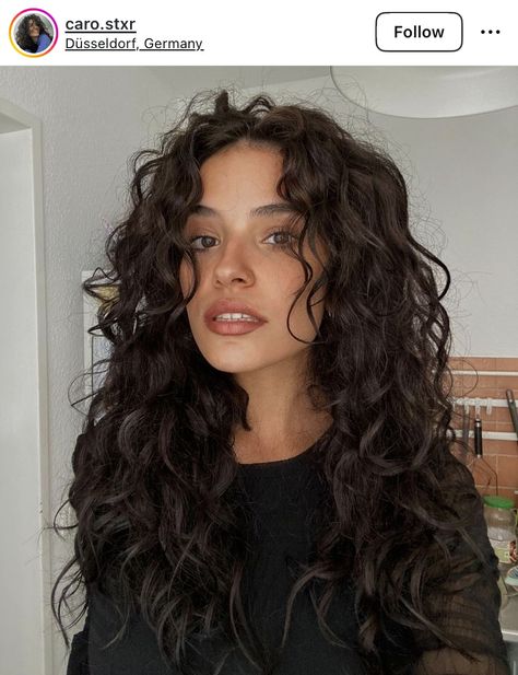 Loose Curl Haircut, Dark Brunette Curly Hair, 2a Curly Hair Haircuts, Short Curly Dark Hair, Curly Hair With Long Bangs, Curly Wavy Haircut, Butterfly Cut Curly Hair, 2b Curly Hair, Naturally Wavy Hair Cuts