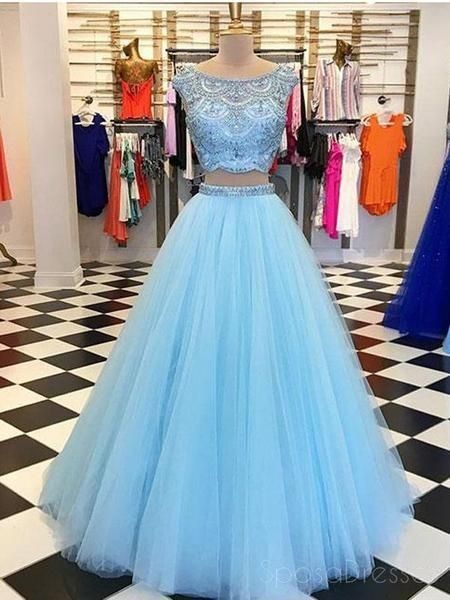 Blue dress? Short Sleeve Prom Dresses, Prom Dress Blue, Two Piece Prom, Blue Prom Dress, Color Celeste, Tulle Evening Dress, Marine Uniform, Blue Dress Formal, Beaded Tulle