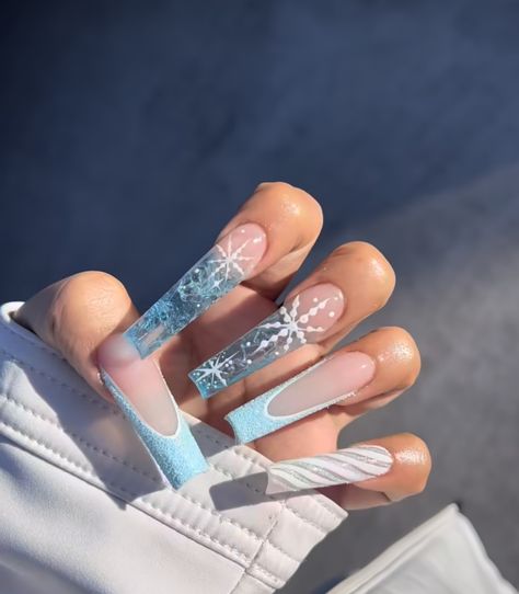 Wonderland Nails, Frozen Nails, Diy Acrylic Nails, Winter Nails Acrylic, Drip Nails, Nails Christmas, Nails Blue, Snowflake Nails, Acrylic Nails Coffin Pink