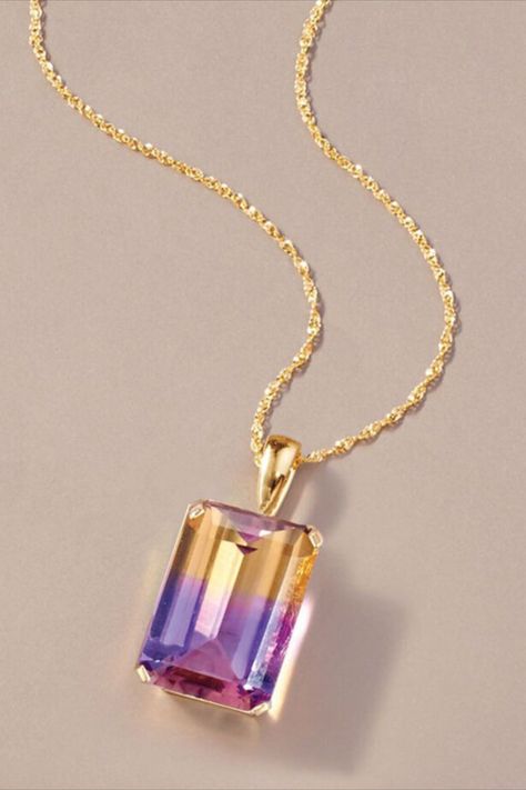 Natural Ametrine Jewelry, 14k Gold Solitaire Ametrine Pendant with a Bail, Emerald Cut Ametrine Ametrine Jewelry, Faberge Jewelry, Amethyst And Citrine, Bride Jewelry Set, Canoga Park, Pretty Jewelry Necklaces, Gem Jewelry, School Jewelry, Purple And Yellow