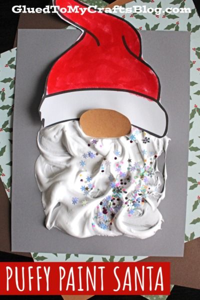 Puffy Paint Santa Gnome Craft Idea For Kids - Glued To My Crafts Santa Craft Toddler, Preschool Crafts December, Handprint Christmas Crafts For Toddlers, Santa Ornaments Diy For Kids, North Pole Crafts For Toddlers, Christmas Stocking Art For Kids, Christmas Preschool Crafts For Kids, Gingerbread House Crafts For Toddlers, Easy Christmas Crafts For Preschool