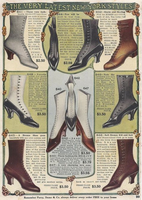 Shoe Reference, Edwardian Shoes, Historical Shoes, Victorian Shoes, 1910s Fashion, 1920 Fashion, Louise Brooks, Old Shoes, Vintage Advertisement