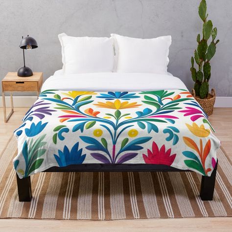 100% polyester fleece throw blanket with soft, fluffy handfeel. One-sided sublimation print. Machine washable. Multiple sizes are available. otomi, flowers, mexico, mexican, mexican art, mexican otomi, colorful, folk, pattern, otomi bird, flower, otomi art, huichol, mexican design, culture, cute, mexican style, crafts, folklore, jalisco, huichol art, artsy, color, mexican pattern, colored, birds, textile, colorful art, trendy, animals Mexican Theme Bedroom Ideas, Mexican Throw Blanket, Flowers Mexico, Mexican Bedroom, Otomi Art, Mexican Otomi, Folk Pattern, Mexican Pattern, Huichol Art