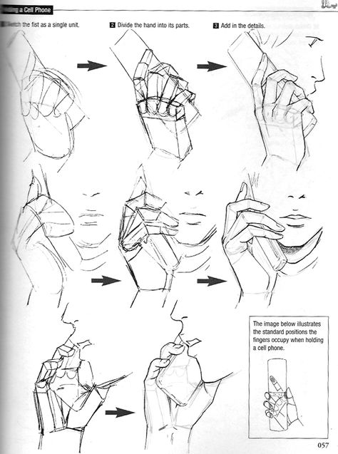 fungii:  The book does have a basic breakdown of the hands, but I felt that references like these were much more needed. From Graphic Sha’s “How to Draw Manga: Drawing Yaoi” ศิลปะ Sugar Skull, Hand Holding Phone, Corak Menjahit, Draw Hands, Hand Drawing Reference, Hand Reference, 인물 드로잉, Anatomy Drawing, Poses References