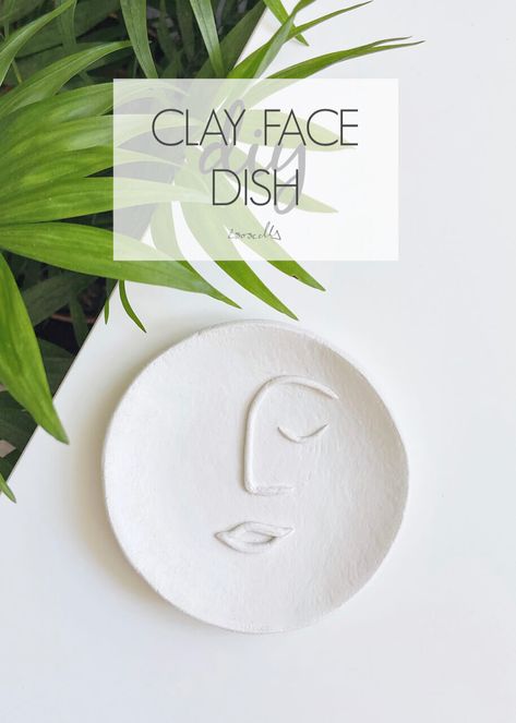 DIY Clay Face Dish made with Air Dry Clay Diy Clay Face, Clay Abstract, Clay Plates, Diy Air Dry Clay, Air Dry Clay Projects, Clay Face, Clay Diy Projects, Clay Crafts Air Dry, Diy Ceramic