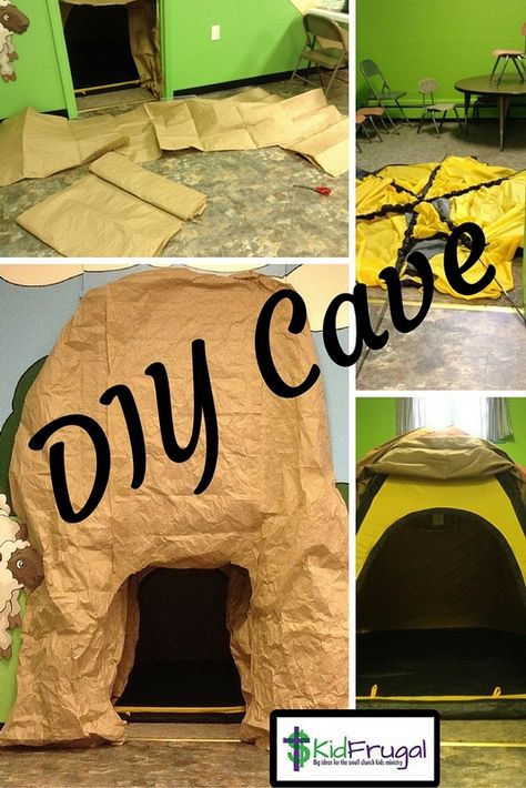 Dinosaur Cave Diy, Classroom Cave Ideas, Cardboard Cave Diy, Diy Cave Entrance, Mining Decorations, Rocky Railway Vbs 2020 Decorations, Diy Cave, Treasured Vbs, Cave Craft