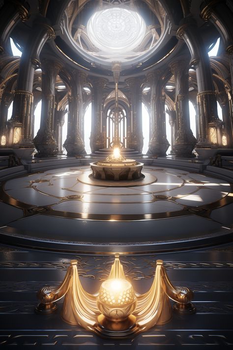 Evil Temple Concept Art, Goddess Temple Concept Art, Futuristic Ballroom, Angelic Architecture, Fantasy Temple Interior, Greek Temple Interior, Futuristic Atlantis, Fantasy Temple Art, Futuristic Temple