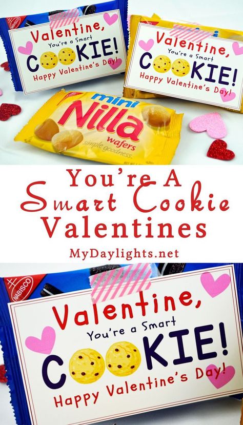 Valentines Bricolage, Valentinstag Party, Printable Valentines Day Cards, Class Valentines, Valentine Gifts For Kids, Preschool Valentines, Valentine's Day Printables, Valentines Day Food, Smart Cookie