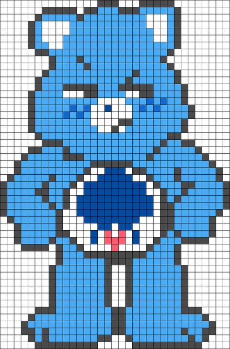 Pixel Art Pattern Care Bears, Perler Bead Ideas Anime, Carebear Perler Bead Patterns, Perler Bead Patterns Care Bears, Care Bear Perler Beads Pattern, Carebear Perler, Care Bear Cross Stitch, Care Bear Perler Beads, Perler Bead Anime