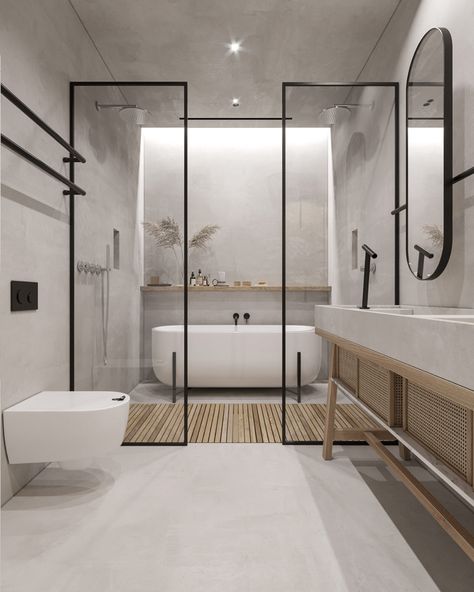 Microcement Walls, Cement Bathroom, Drømme Bad, Dekorere Bad, Interior Design Per La Casa, Modern Houses Interior, Bathroom Inspiration Decor, Bathroom Layout, Bathroom Renos