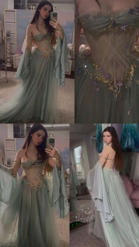 Formal Fairy Dress, Dress With Slits On Both Sides, Winter Mermaid Outfit, Mermaid Wedding Aesthetic, Mermaid Dress Aesthetic, Mermaid Clothes Aesthetic, Siren Clothes, Fairy Dress Long, Enchanted Dresses