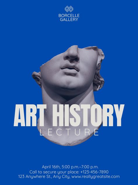 Blue Modern Minimalistic Art History Lecture Poster - Templates by Canva Elegant Poster Design, Lecture Poster Design, Lecture Poster, Poster Design Layout, Minimalistic Art, History Posters, History Events, Simple Poster, Poster Templates