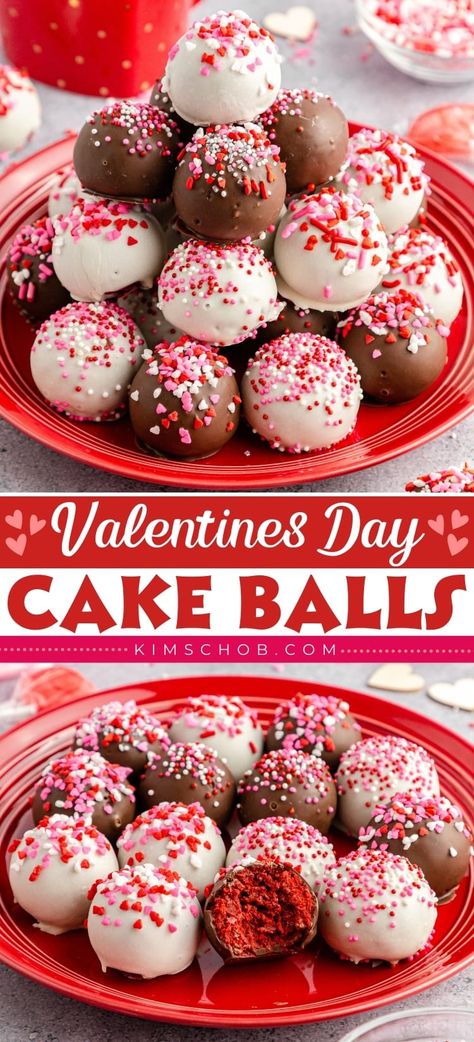 Red Velvet Cake Balls are a red velvet cake that is paired with cream cheese and rolled into balls and dipped in melted chocolate and festive sprinkles. This red velvet cake pop recipe is so simple to make. Red Velvet Cake Pops Recipe, Red Velvet Cake Balls, Easy Red Velvet Cake, Red Velvet Cake Pops, Easy Red Velvet, Valentine Cake Pop, Cake Ball Recipes, Cake Ball, Chocolate Melting Wafers