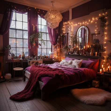 Whimsigothic Maximalism, Whimsigoth Bedframe, Moody Bedroom Curtains & Drapes, Maximalist Decor Ideas, Cozy Witchy Bedroom, Dark Forest Bedroom, Dark Boho Living Room, Goth Bedroom, Dream Bedroom Inspiration