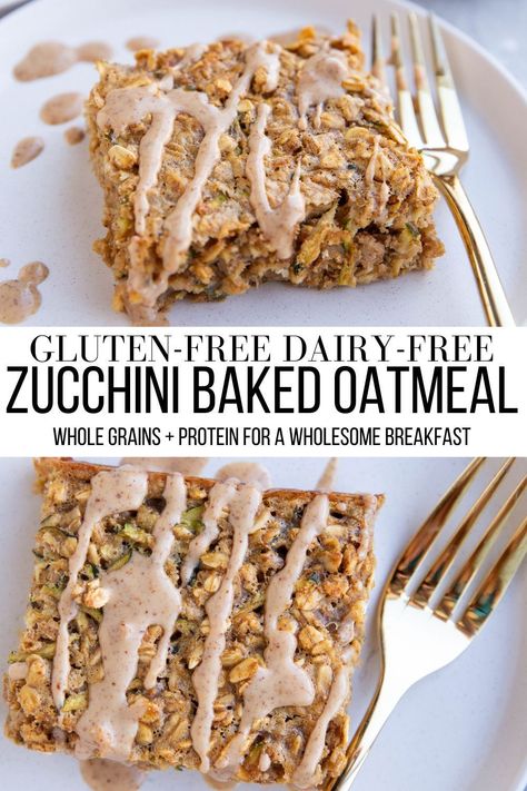 Easy Baked Oats Recipe, Zucchini Baked Oatmeal, Easy Baked Oats, Rolled Oats Recipe, Vegan Baked Oatmeal, Zucchini Breakfast, Baked Oats Recipe, Zucchini Oatmeal, Oats Recipes Breakfast