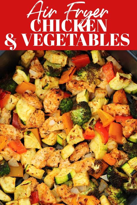 Chicken Veggie Air Fryer, Air Fryer Chicken Vegetables, Roasted Chicken And Vegetables Air Fryer, Chicken And Veggies Air Fryer Recipes, Air Fryer Chicken And Zucchini Recipes, Air Fryer Chicken Vegetable Recipes, How To Cook Frozen Veggies In Air Fryer, Air Fryer Chicken Low Carb, Chicken Veggies Air Fryer