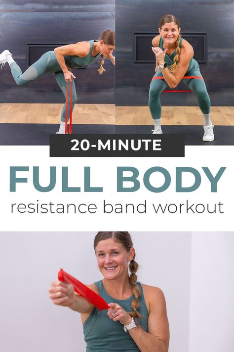 Build strength in the arms, legs, back and glutes with this effective workout: the best exercises with resistance bands. These muscle-toning resistance band exercises can be done anywhere, using just a mini loop resistance band. This 20-minute full body workout is entirely low impact and requires no jumping or additional equipment. Excersise Band Workout, Stretch Band Exercises, Exercises With Resistance Bands, Workout No Jumping, Mini Band Exercises, Loop Band Exercises, Resistant Band Workouts, Resistance Band Arm Workout, Leg Workout With Bands