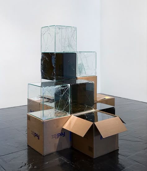 If you're wondering how much carriers care about the safety of your shipment, then you have to see this brilliant experiment by LA-based Walead Beshty. During a 9 year period, Beshty has been creating laminate glass objects which perfectly fit inside FedEx boxes and shipping them to various galleries and exhibitions in order to explore how works of art gather fingerprints. Glass Art Installation, Stained Glass Windows Church, Mirror Photography, Colossal Art, Whitney Museum, Shattered Glass, Glass Boxes, Sculpture Installation, Glass Art Sculpture