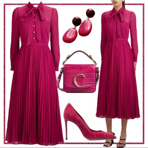 Pink Chiffon Midi Dress, Chloe C Bag, Work Dresses Outfits, Pretty Dresses Casual, Royal Clothes, Outfit Links, Modest Casual Outfits, Classy Outfits For Women, Old Fashion Dresses