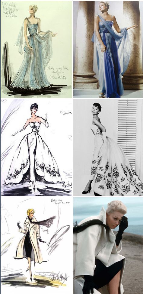 Edith Head Sketches, Edith Head Designs, Vertigo 1958, Edith Head Fashion, Sabrina 1954, Costume Department, Style Dark Academia, Fashion Illustration Face, Fashion Illustrators