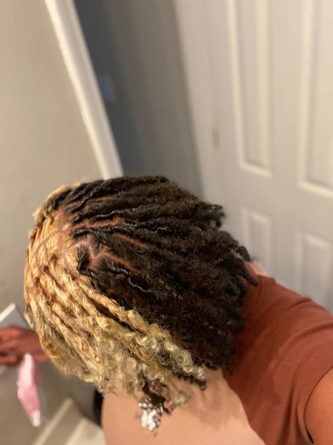 Different Skunk Stripes Hair, Skunk Hair Dye On Locs, Cute Dread Colors, Skunk Stripe Twist, Dyed Locs Styles, Invisible Locs Skunk Stripe, Skunk Hair Dreads, Patch Dyed Hair, Half Dyed Locs Black And Ginger