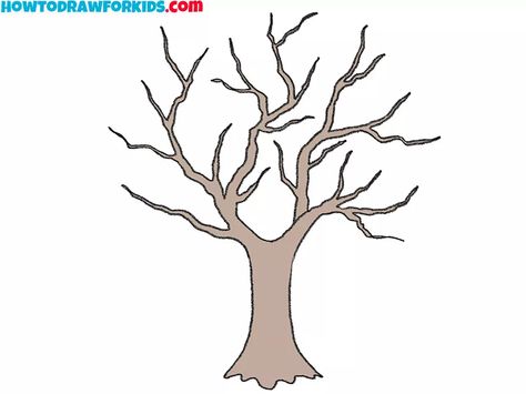 How to Draw a Tree without Leaves - Drawing Tutorial For Kids Leaf Art For Kids, Drawing Of Tree, Drawing A Tree, Tree Drawing Easy, Tree Without Leaves, Hammer Picture, Landscape Drawing Tutorial, Draw A Tree, Drawing Tutorials For Kids